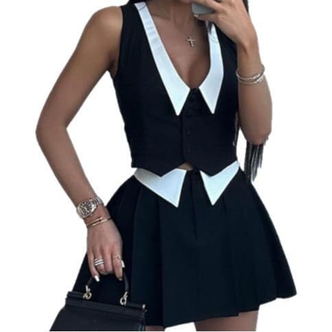 Colete com botões, blusa sem mangas e minissaia 2