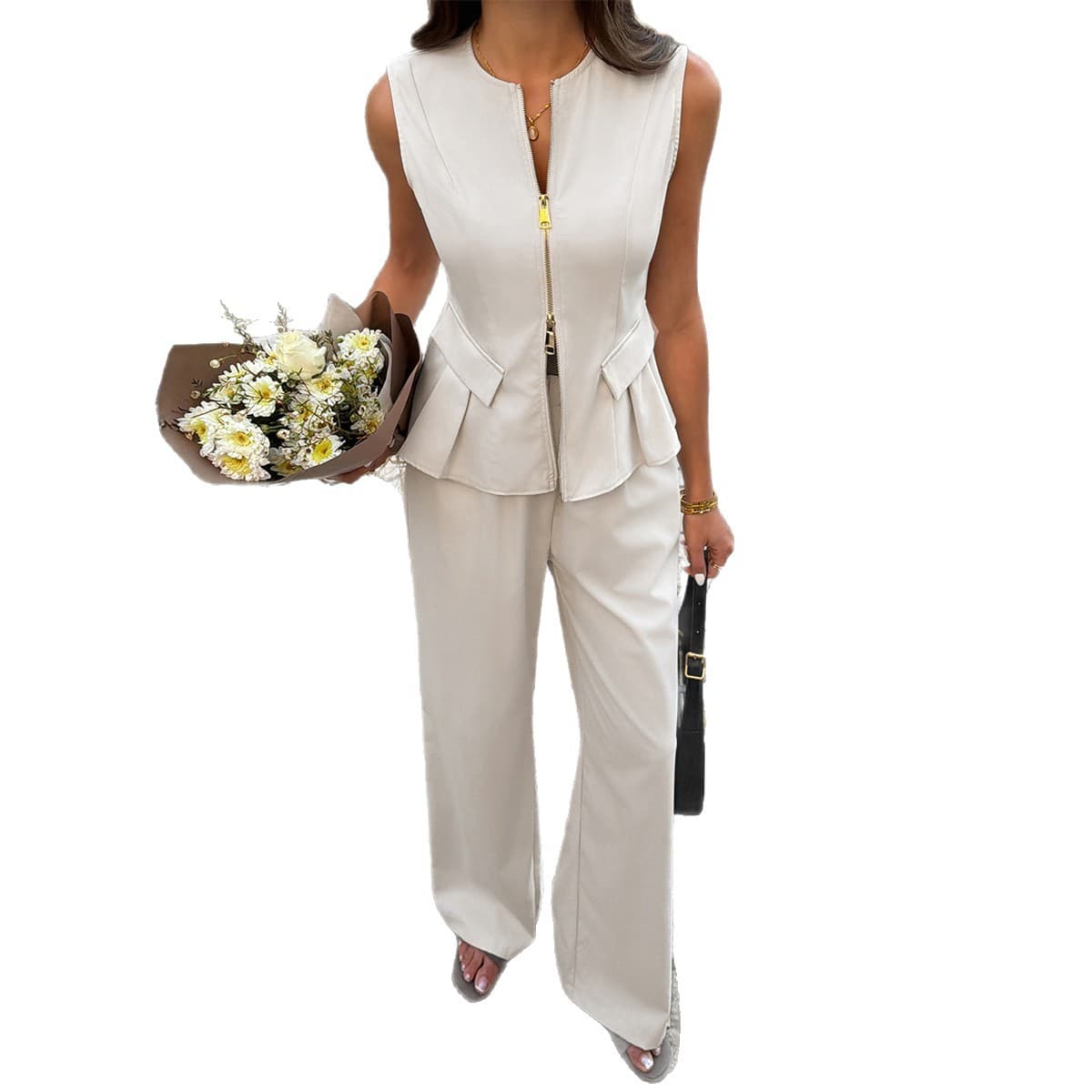 Conjunto de colete modelador de cintura bege para mulheres 4