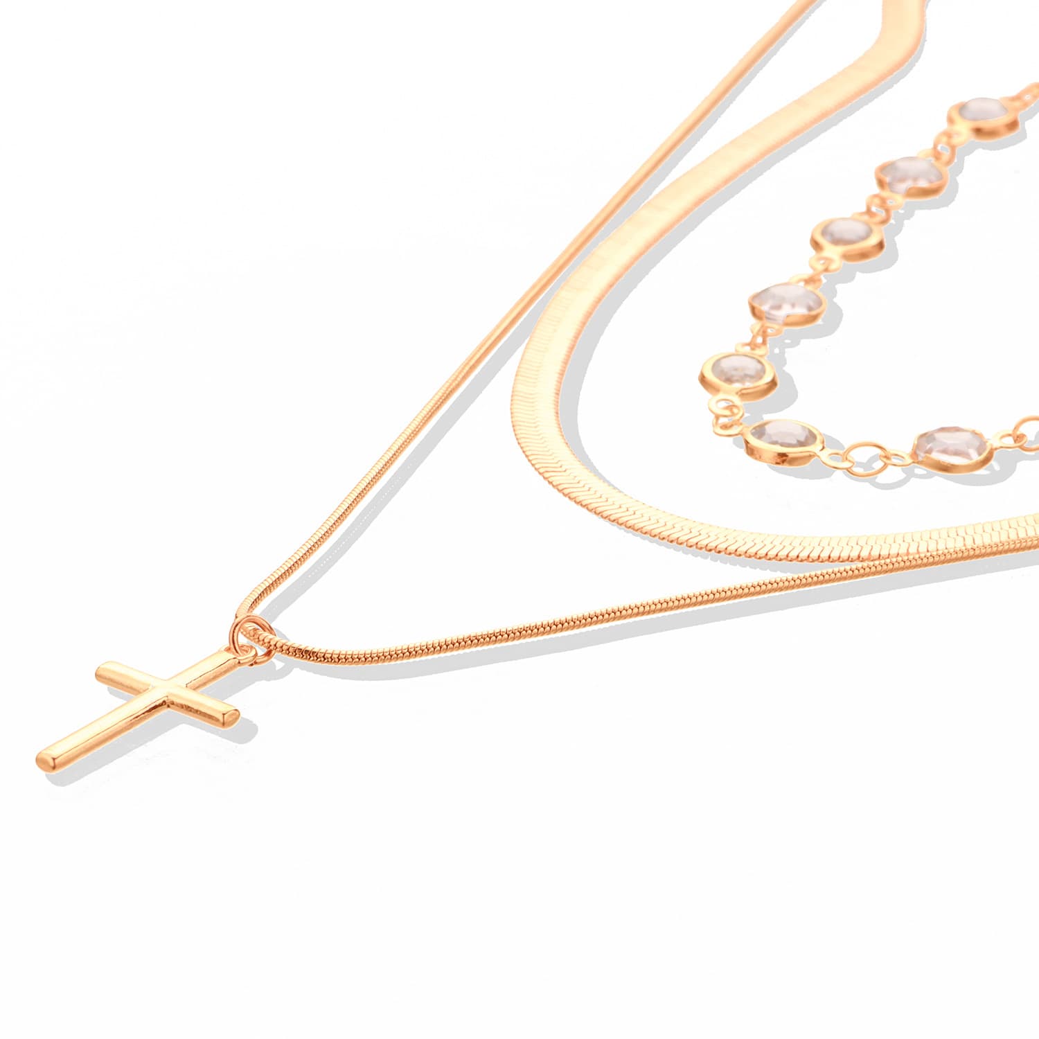 Colar feminino moderno com pingente de cruz e strass. 5