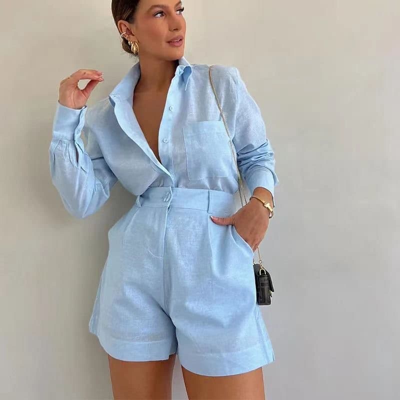 Conjunto feminino casual de cor sólida e folgada. 4