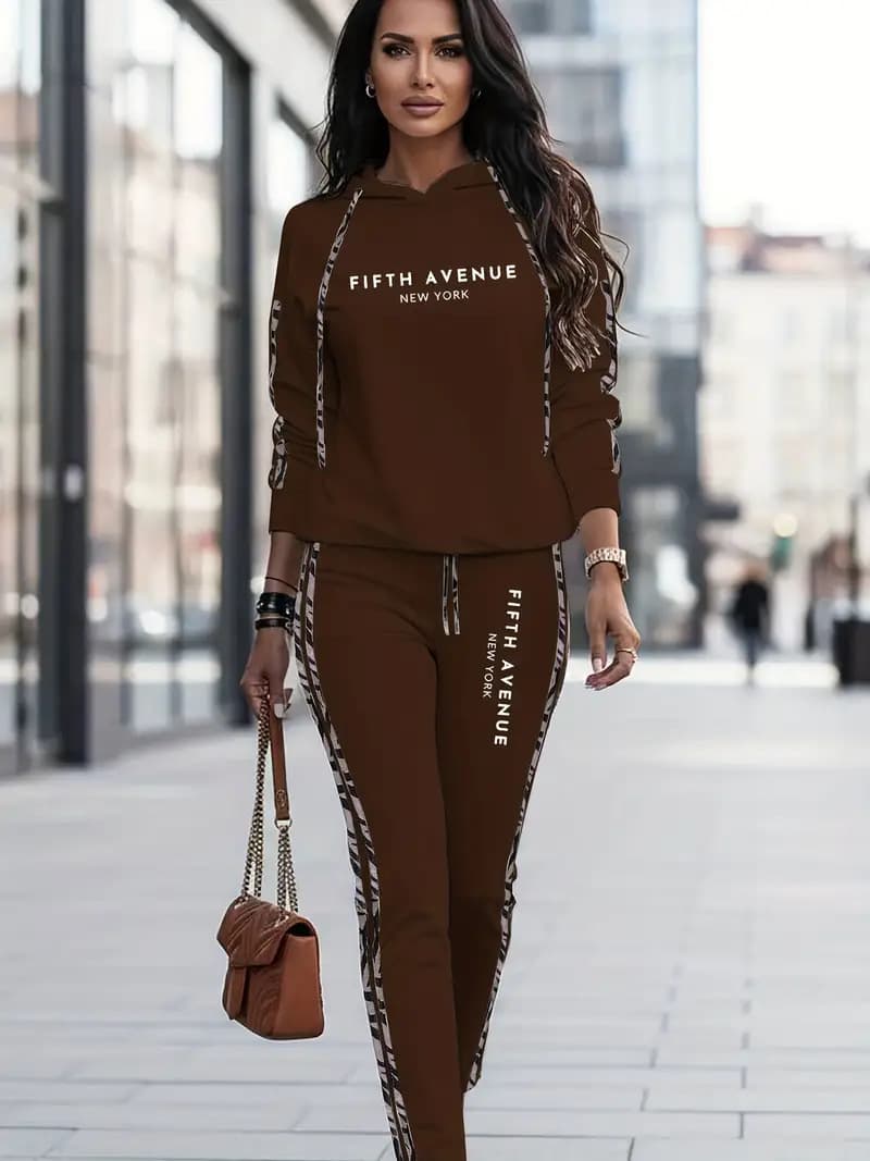 Conjunto De Moletom Feminino Para Outono E Inverno, Estilo Casual E Esportivo. 8