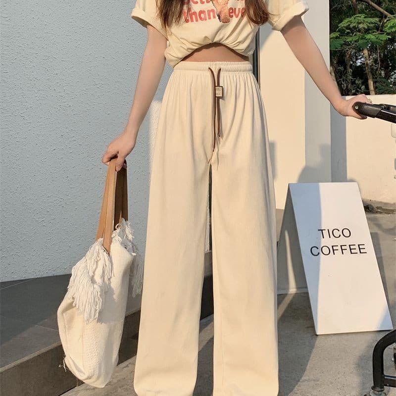 Calça De Veludo Cotelê Com Cordão Duplo, Pernas Largas, Mode 6