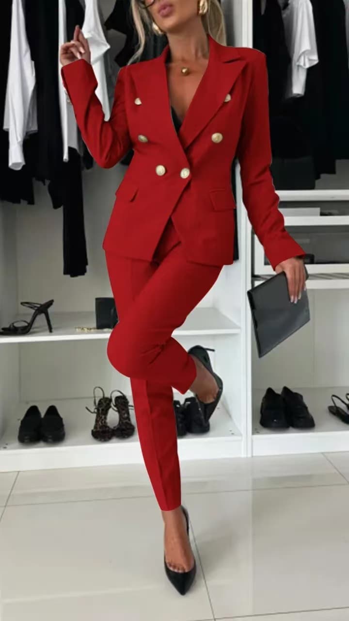 Novo Conjunto Casual Completo Com Blazer De Lapela E CalçA Slim Fit Para Mulheres, Ideal Para O Ambiente De Trabalho.