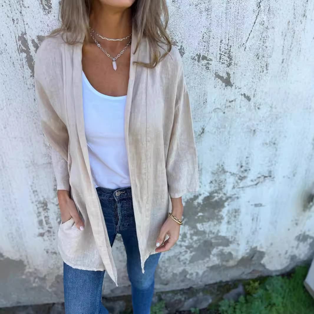 Casaco de malha feminino com bolsos largos 4