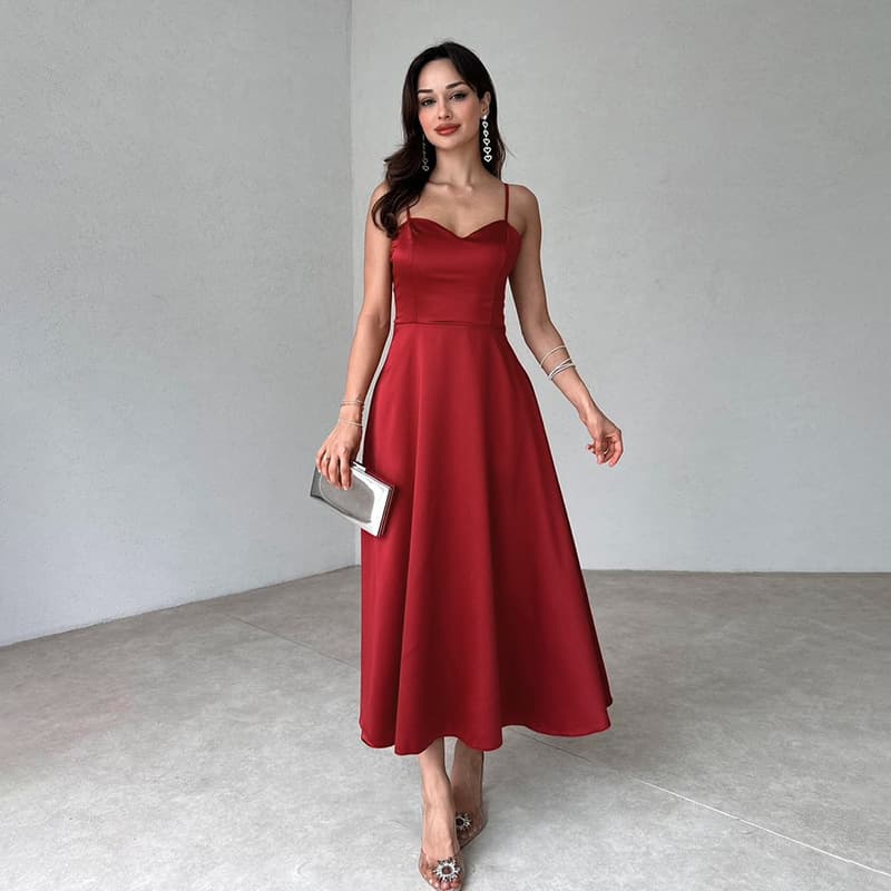 Vestido feminino de verão justo com alças de cetim 2