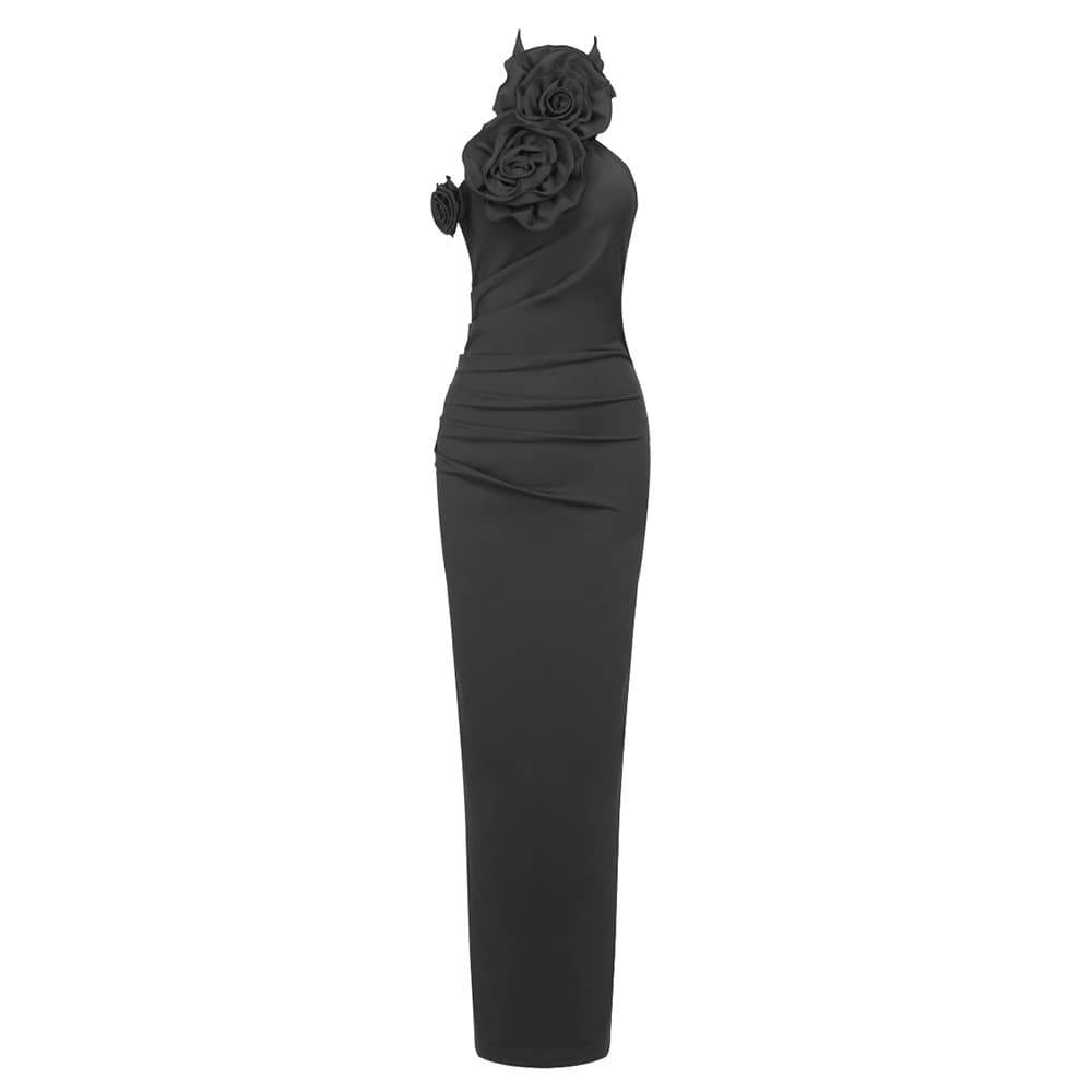 Vestido Longo De Cintura Alta Com Decote