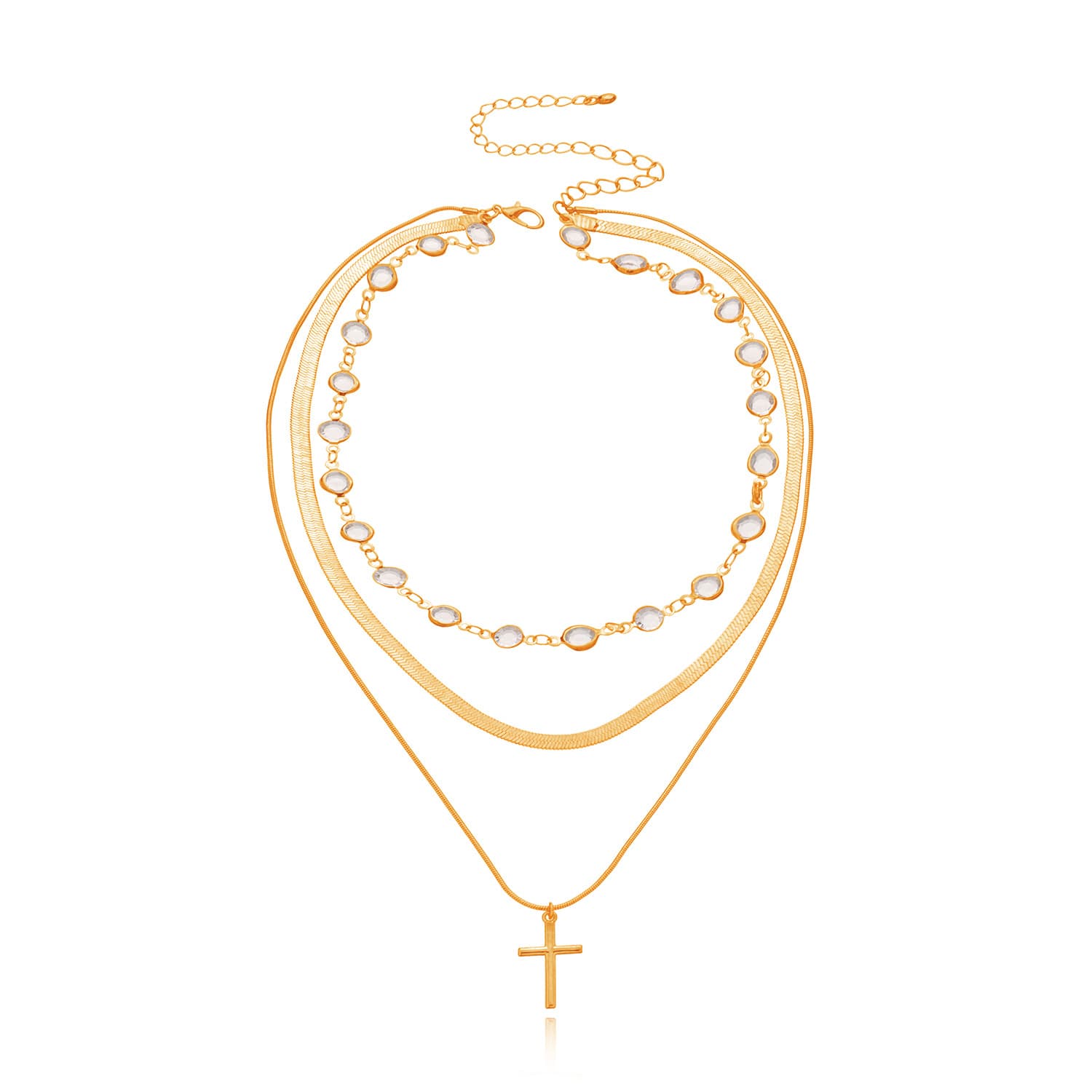 Colar feminino moderno com pingente de cruz e strass. 2
