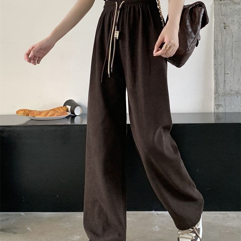 Calça De Veludo Cotelê Com Cordão Duplo, Pernas Largas, Mode 5
