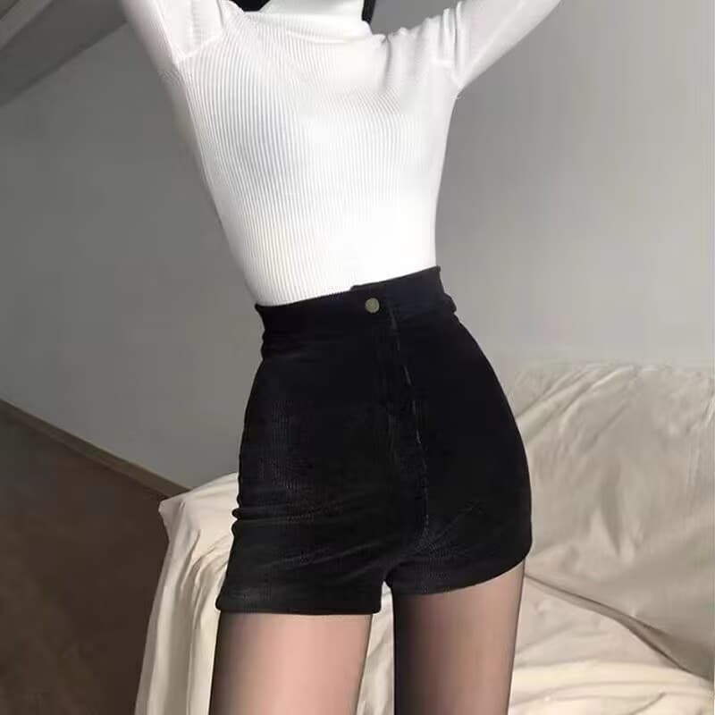 Shorts Femininos De Veludo Cotelê Com Cintura Alta E Pernas 6