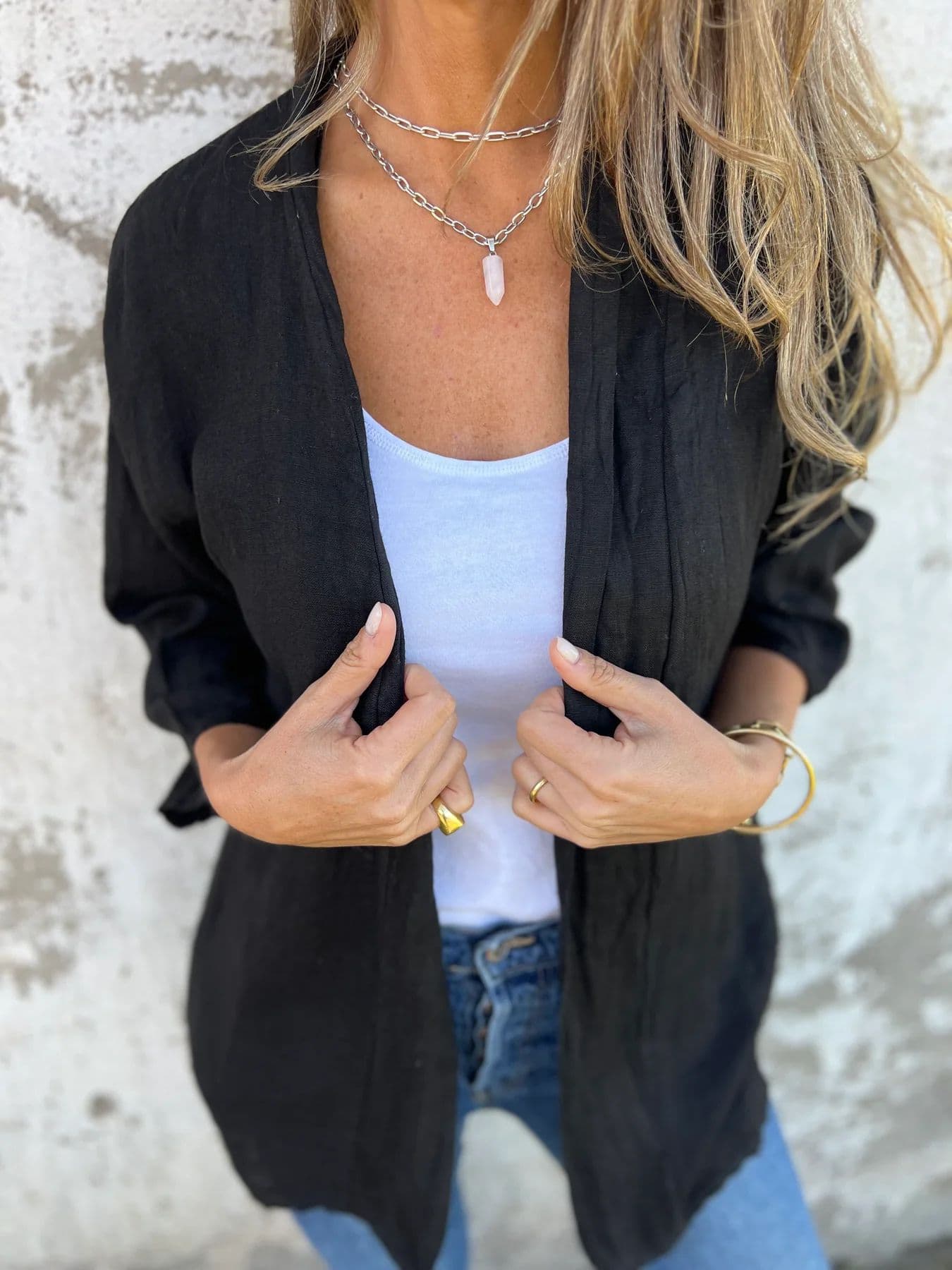 Casaco de malha feminino com bolsos largos 5