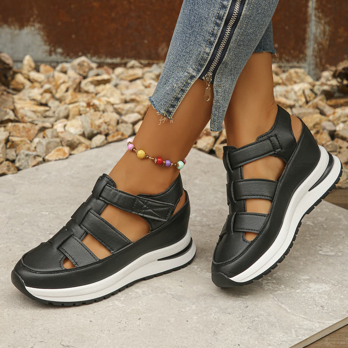 Sapatos Femininos RespiráVeis De VerãO Com Plataforma E Design Vazado Baotou.