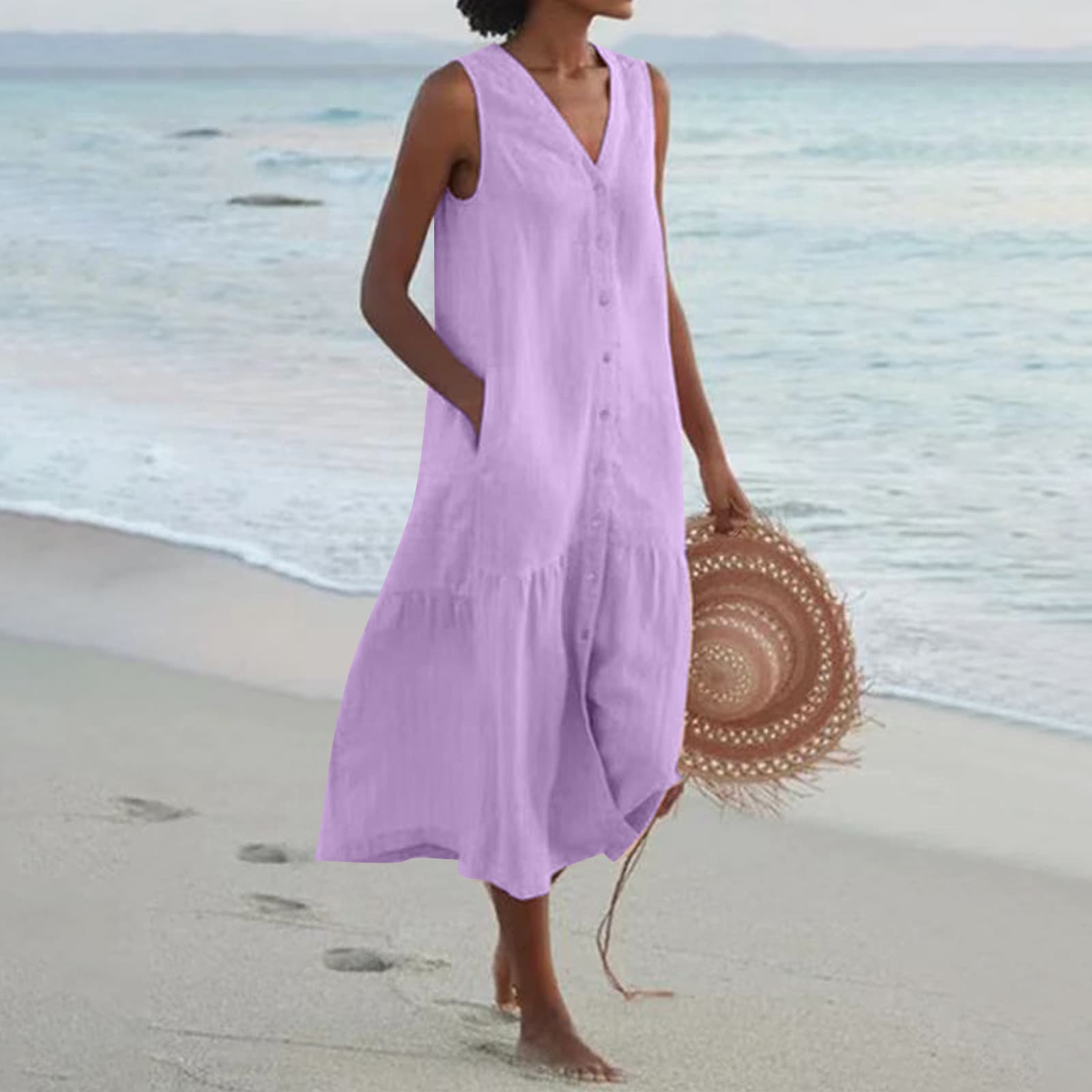 Vestido Longo Feminino De AlgodãO Puro Com AlçAs Finas E Modelagem Elegante.