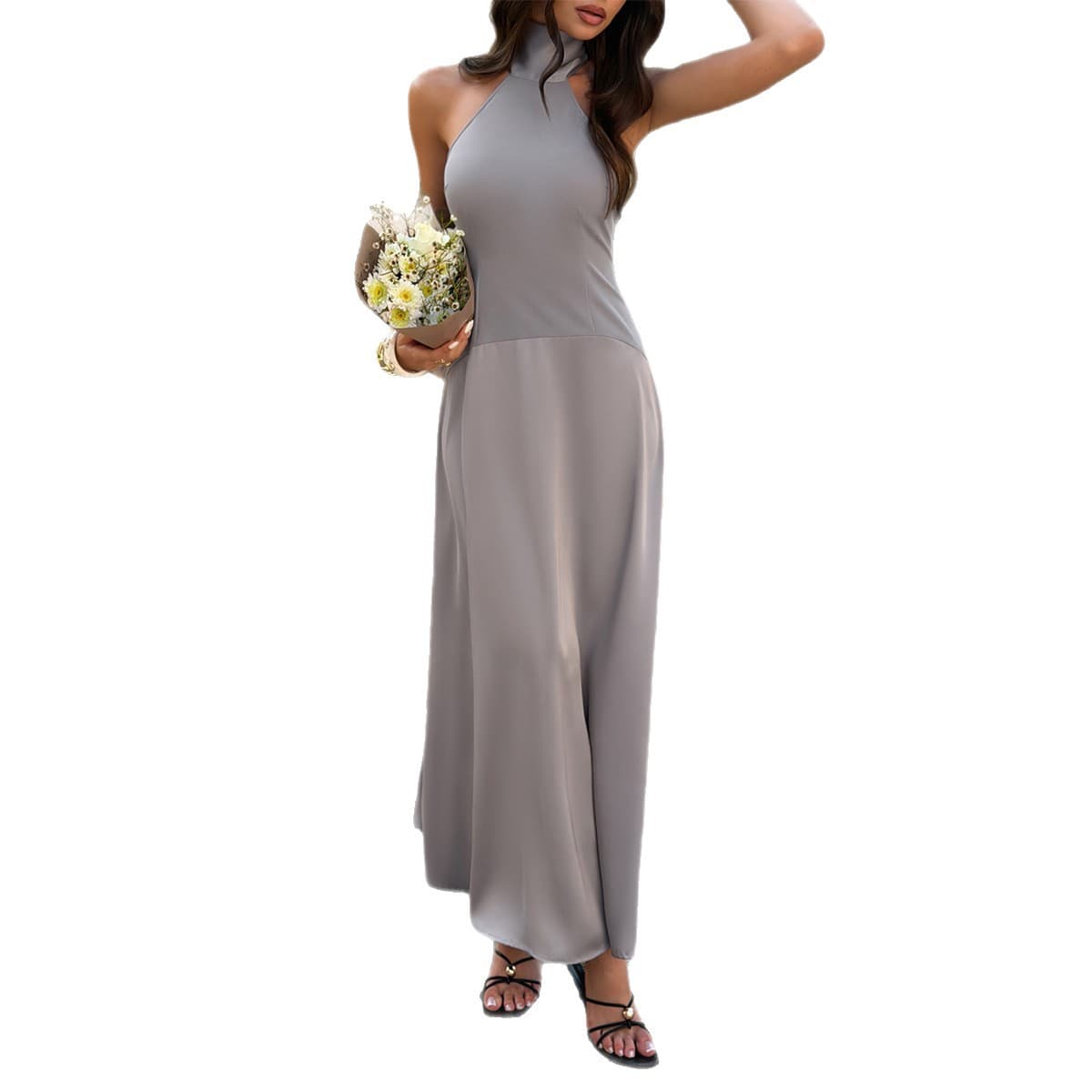 Vestido de cetim cinza de verão para mulheres 5
