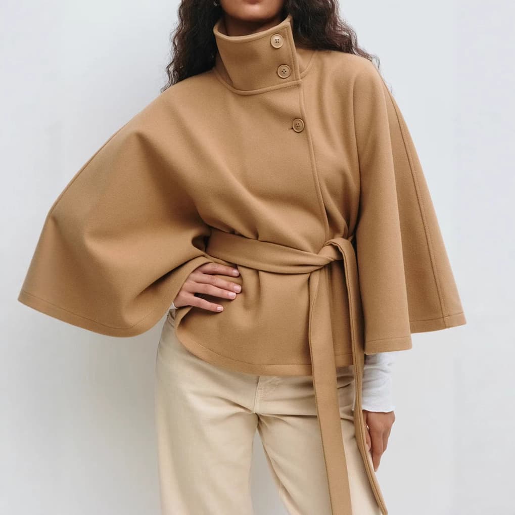 Inverno High Neck Batwing Sleeve Casaco With Belt Moda Solto Elegante Button Top Trench Casaco For Feminino Clothing