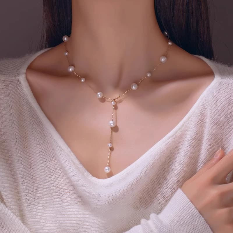 Colar Com Pingente De PéRolas De áGua Doce Para Mulheres