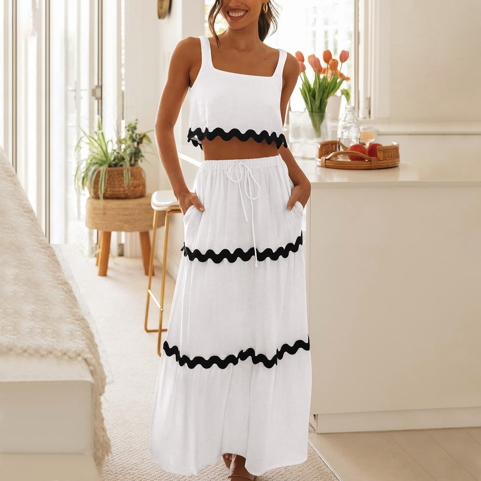 Novo conjunto de vestido sem mangas para primavera/verão para mulheres 2