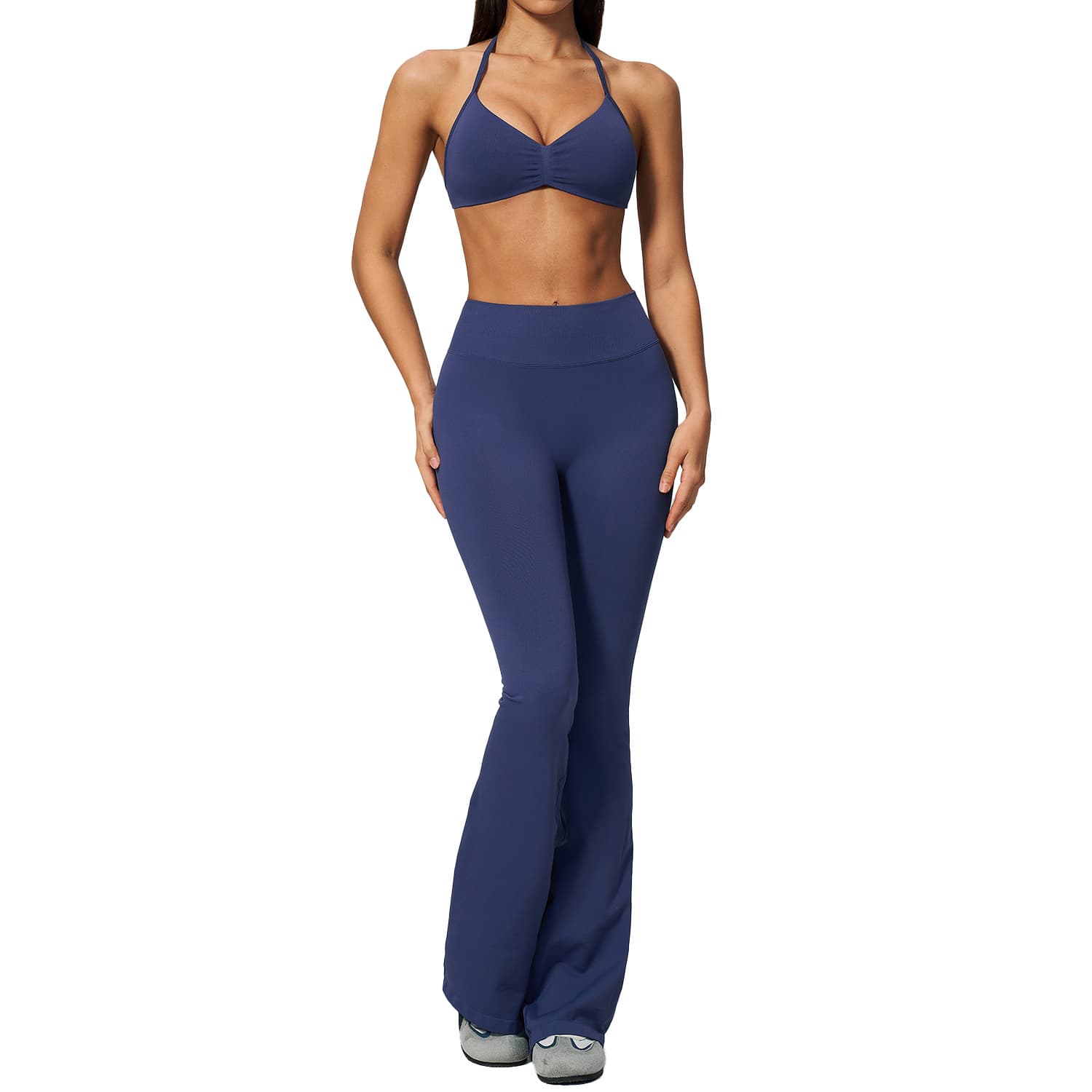 Conjunto de top frente única e calça para mulheres 3