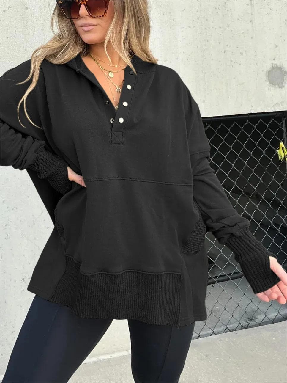 Blusa feminina folgada e casual com patchwork de fios. 7