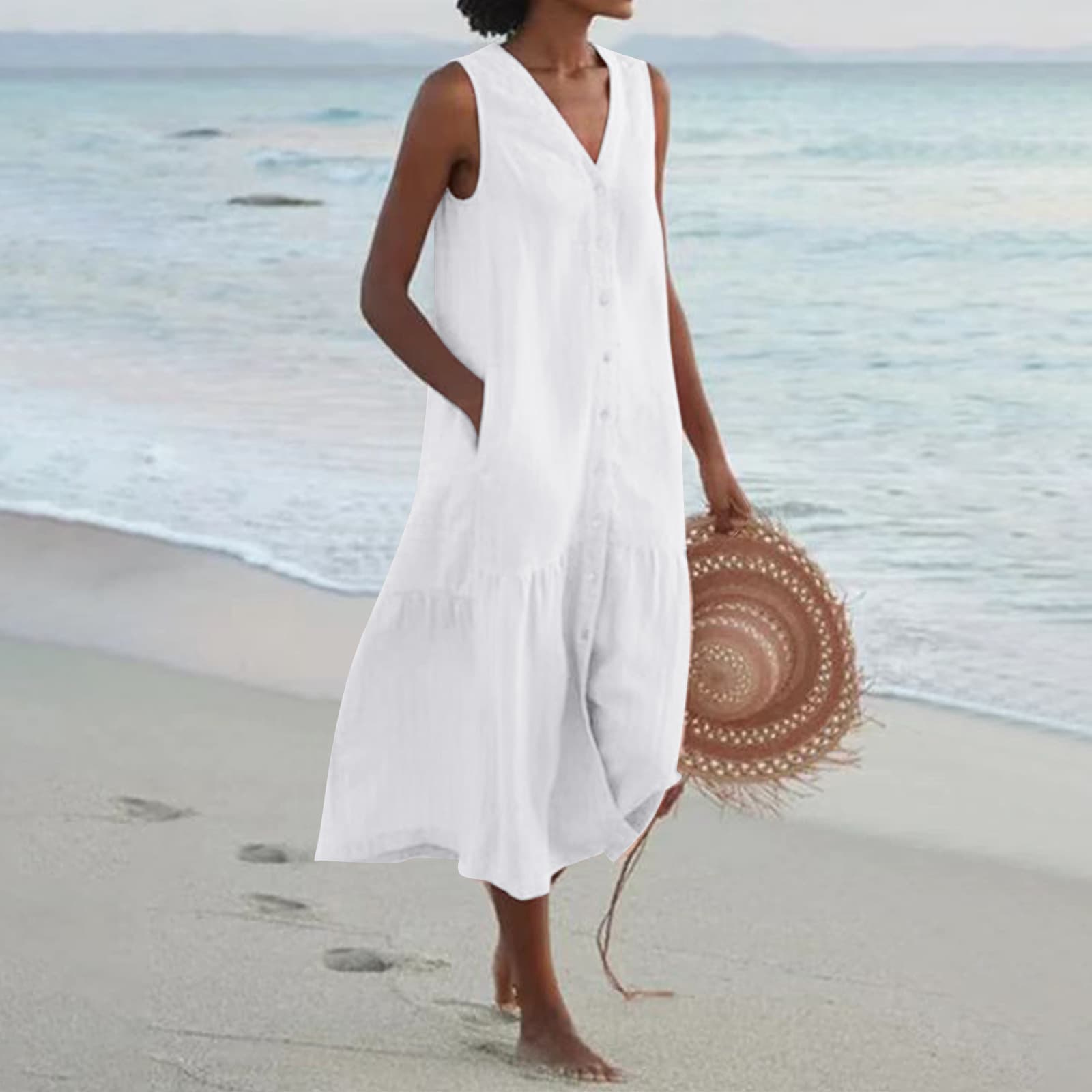 Vestido Longo Feminino De AlgodãO Puro Com AlçAs Finas E Modelagem Elegante.