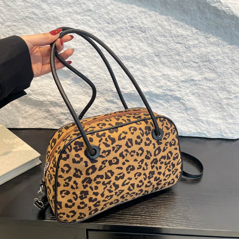 Bolsa de boliche vintage com estampa de leopardo para mulheres 6