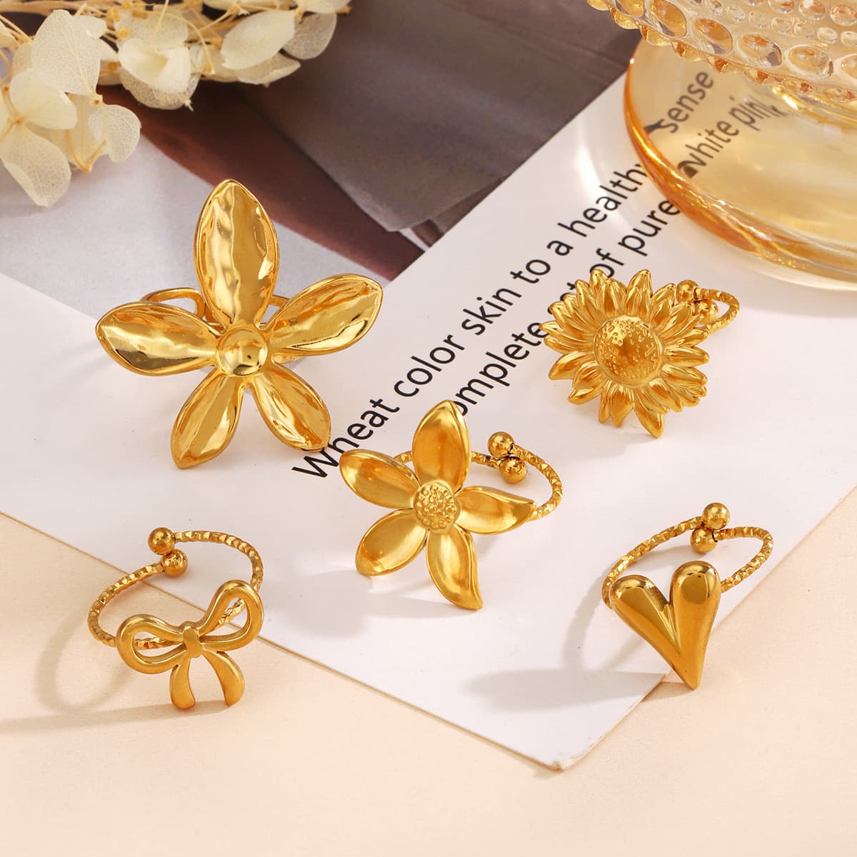 Anel de flor cor aço inoxidável 4