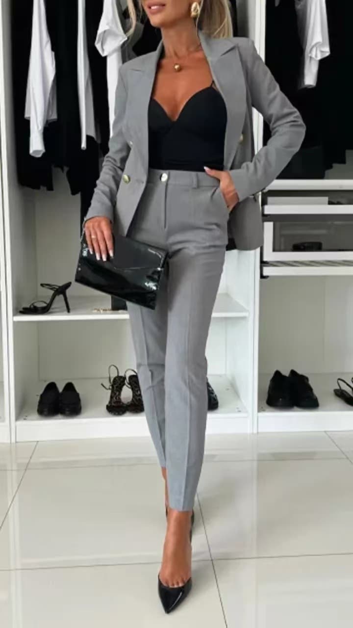 Novo Conjunto Casual Completo Com Blazer De Lapela E CalçA Slim Fit Para Mulheres, Ideal Para O Ambiente De Trabalho.