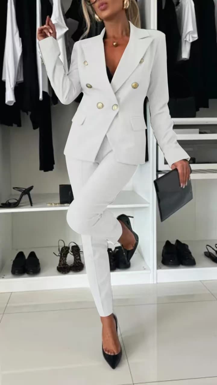 Novo Conjunto Casual Completo Com Blazer De Lapela E CalçA Slim Fit Para Mulheres, Ideal Para O Ambiente De Trabalho.