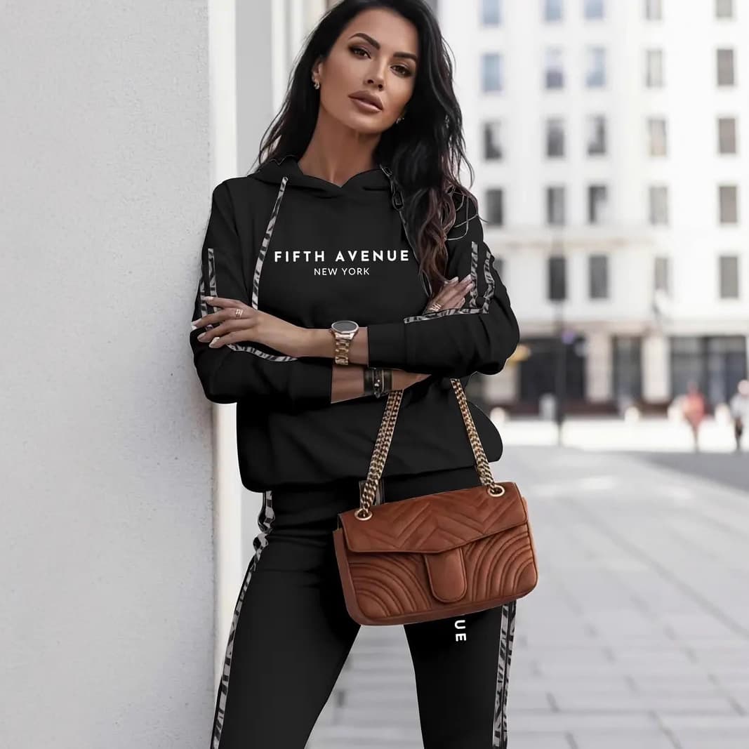 Conjunto De Moletom Feminino Para Outono E Inverno, Estilo Casual E Esportivo. 3