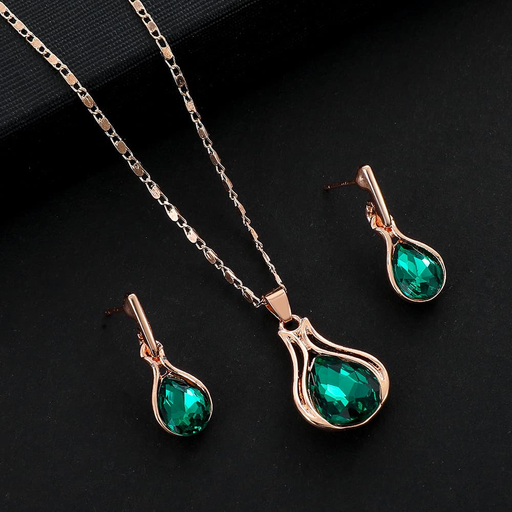 Conjunto de joias em formato de gota de água esmeralda para mulheres 6