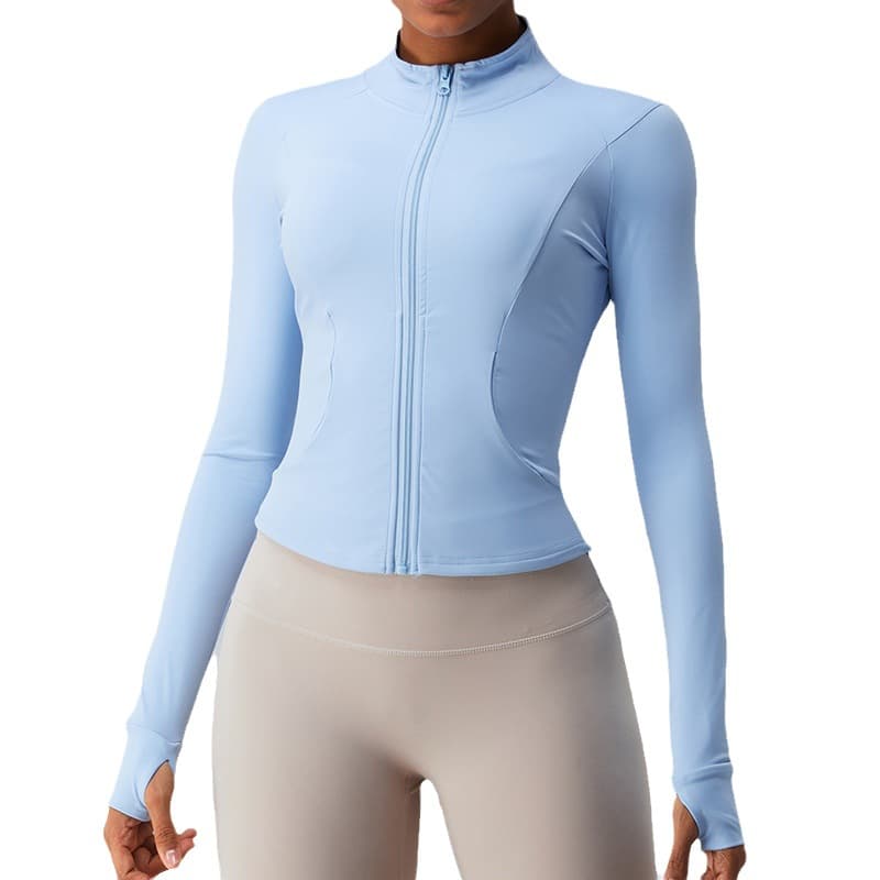 Jaqueta esportiva feminina de manga comprida com modelagem slim fit e secagem rápida. 8
