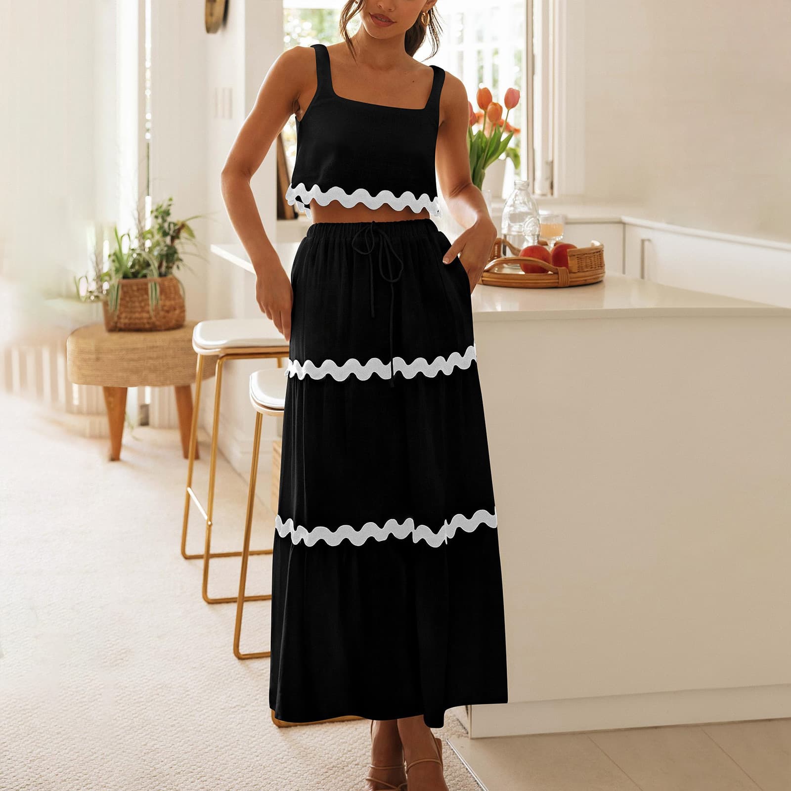 Novo conjunto de vestido sem mangas para primavera/verão para mulheres
