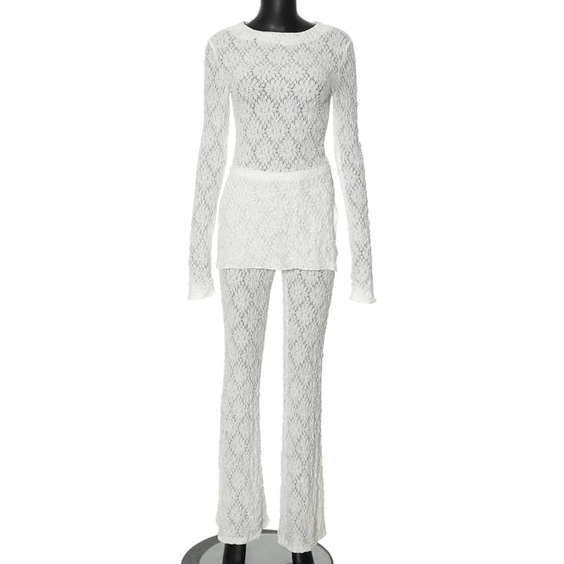 Conjunto De Blusa De Manga Comprida Com Gola Redonda E CalçA De Cintura Alta Em Cor SóLida. 4