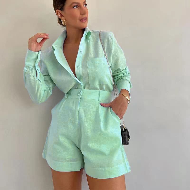 Conjunto feminino casual de cor sólida e folgada. 3