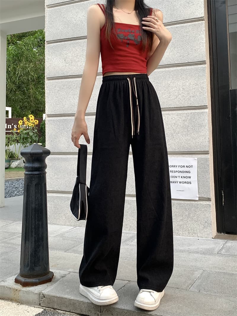Calça De Veludo Cotelê Com Cordão Duplo, Pernas Largas, Mode 3