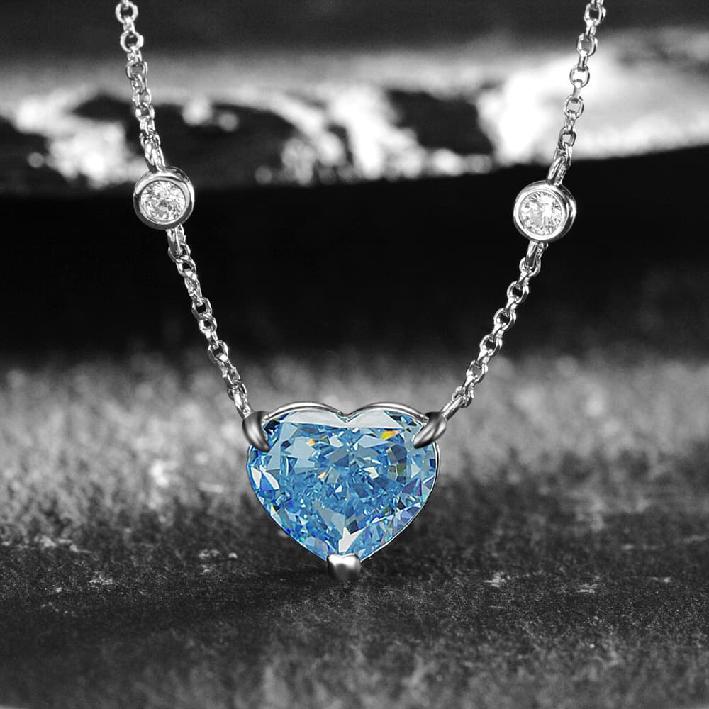 Ocean Blue Heart-Shaped Zircon S925 Sterling Silver