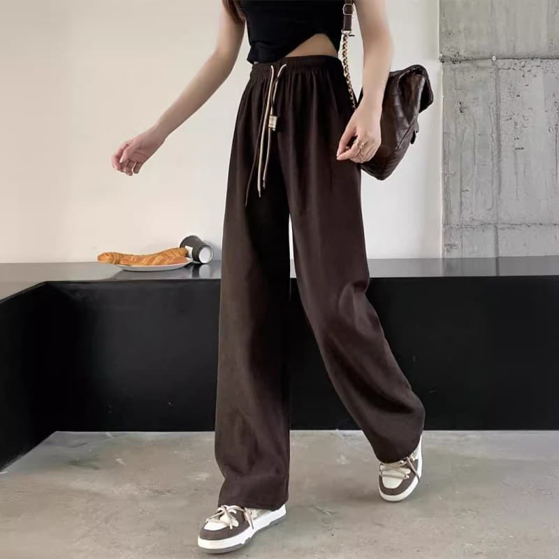 Calça De Veludo Cotelê Com Cordão Duplo, Pernas Largas, Mode 9
