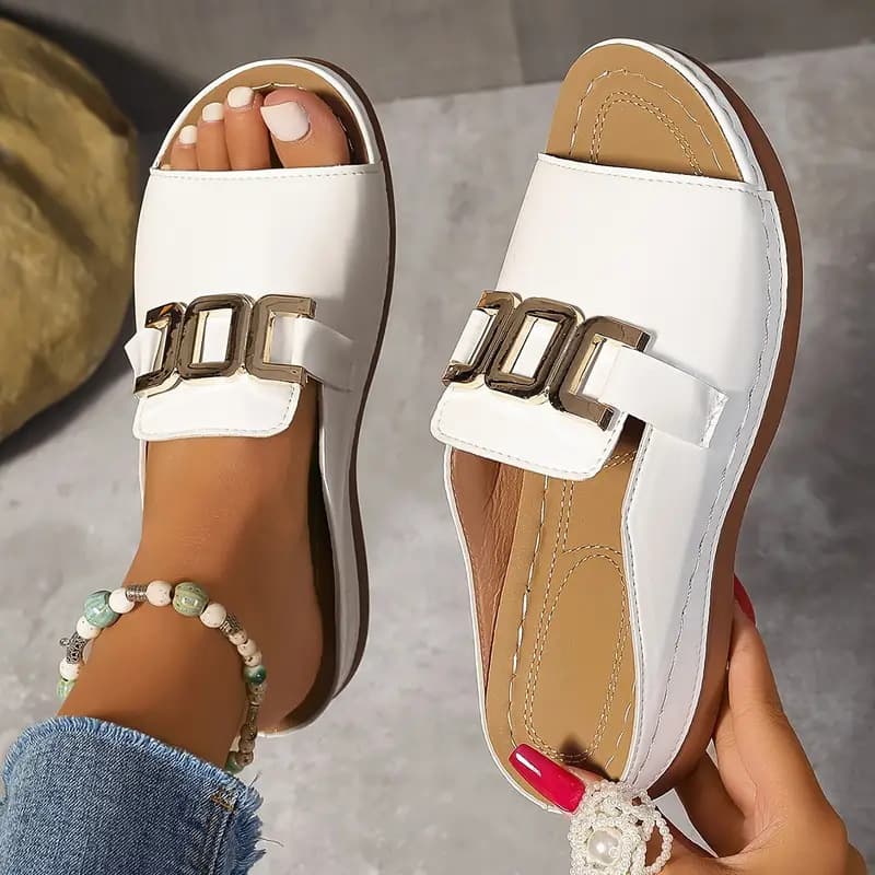 Sandálias plataforma com corrente, estilo verão, com bico aberto, chinelos de sola grossa para uso externo, modelo roman 2