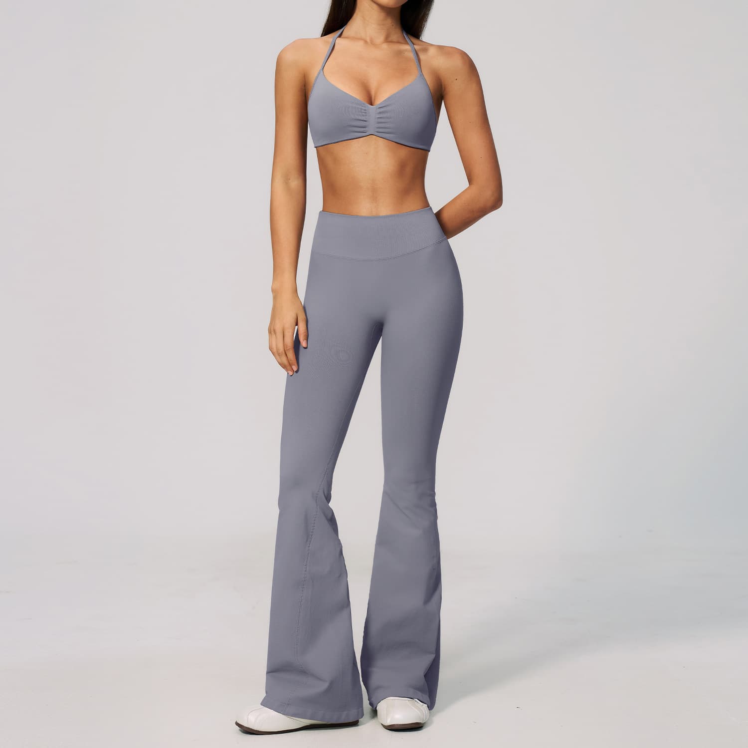 Conjunto de top frente única e calça para mulheres 4
