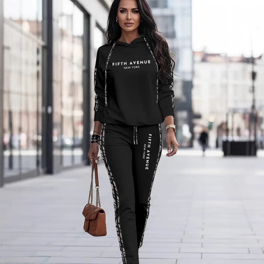 Conjunto De Moletom Feminino Para Outono E Inverno, Estilo Casual E Esportivo.