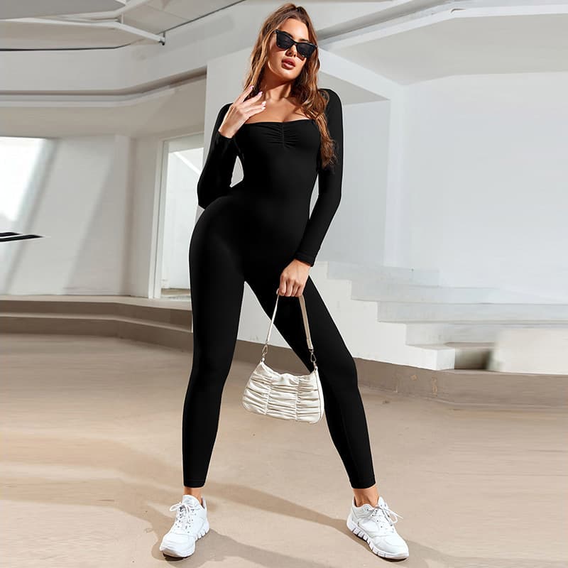 Body justo de cor lisa, calça cropped manga comprida 7
