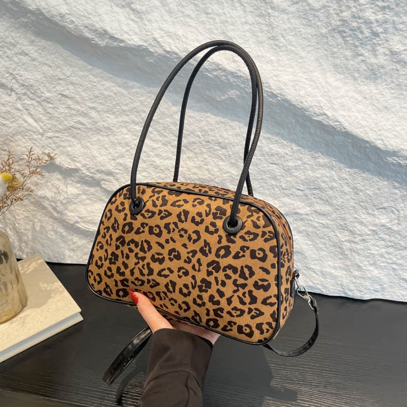 Bolsa de boliche vintage com estampa de leopardo para mulheres