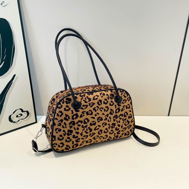 Bolsa de boliche vintage com estampa de leopardo para mulheres 5