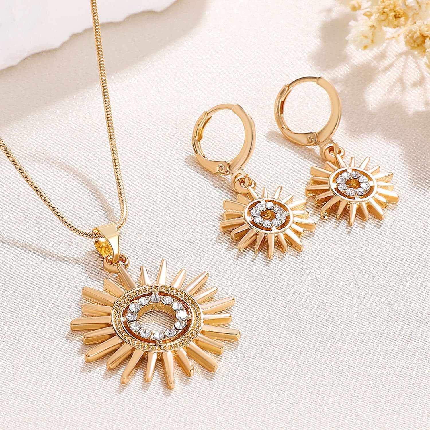 Conjunto de colar e brincos de girassol para mulheres 3