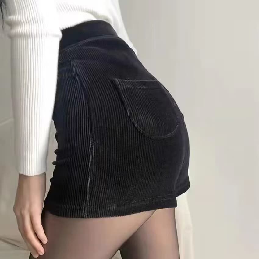 Shorts Femininos De Veludo Cotelê Com Cintura Alta E Pernas 4