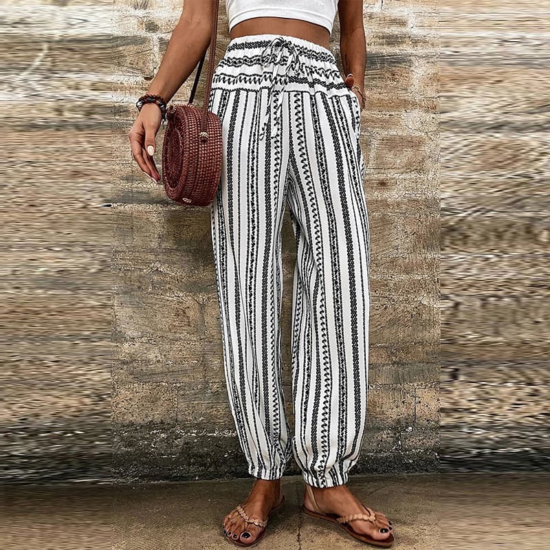 Calça Casual Listrado Com Estampa Floral 3