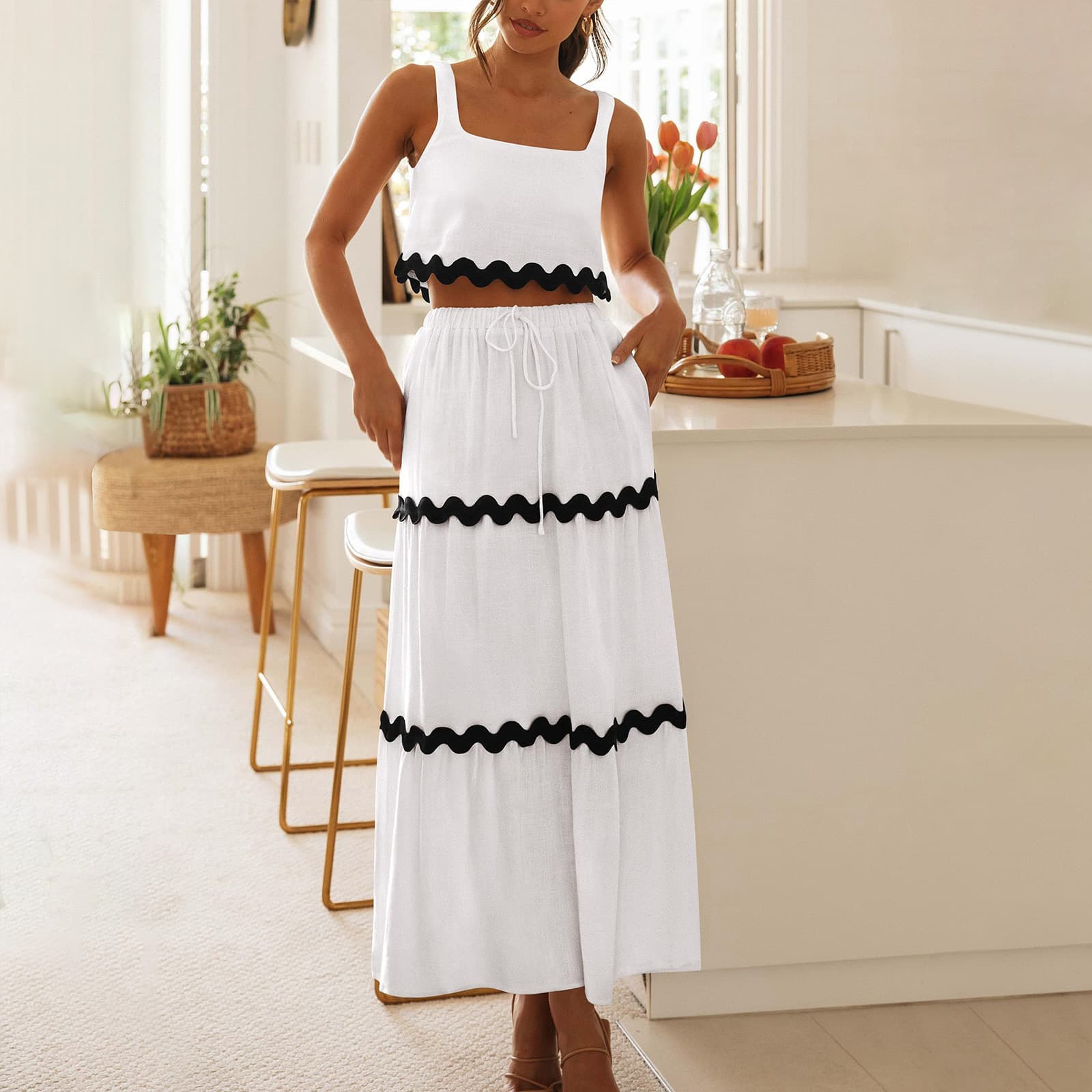 Novo conjunto de vestido sem mangas para primavera/verão para mulheres 4