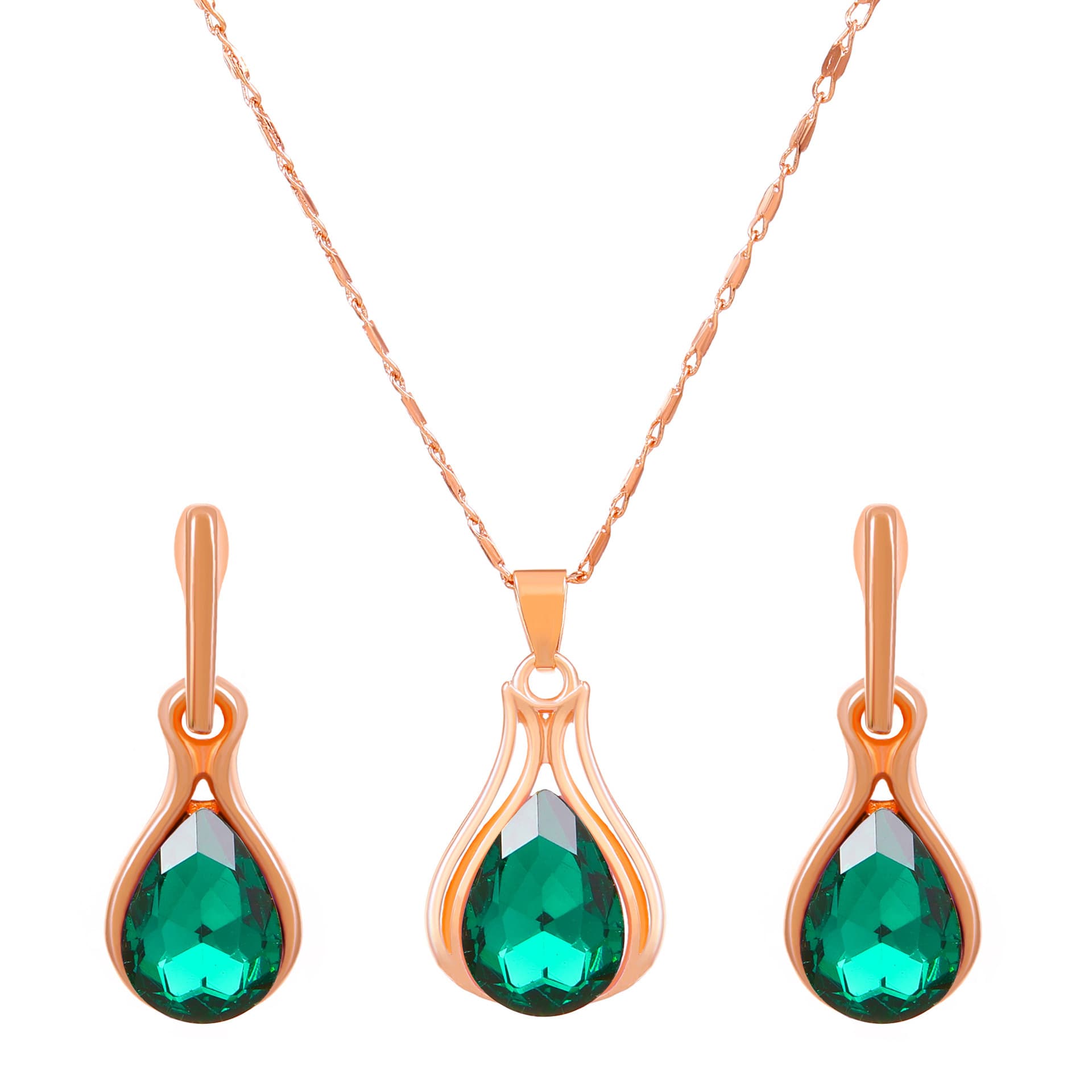 Conjunto de joias em formato de gota de água esmeralda para mulheres 3