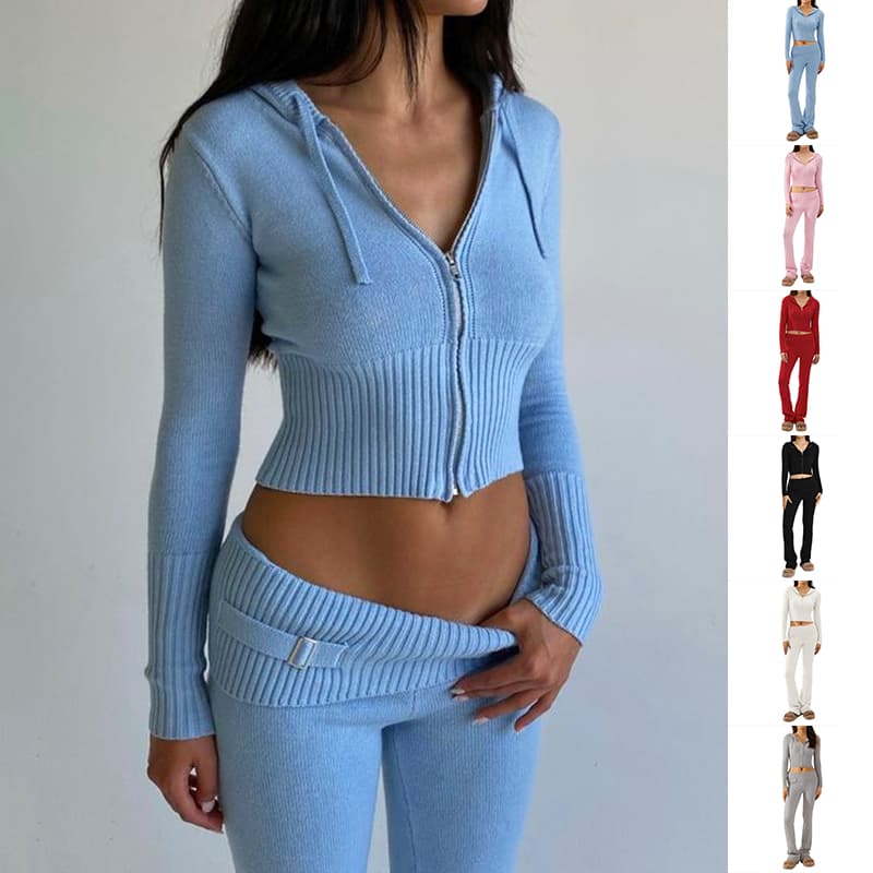 Moletom Conjunto Sports Leisure Sexy Zip Longo Sleeve SuéTer And High Waist Longo CalçAs Conjunto Women'S Clothing