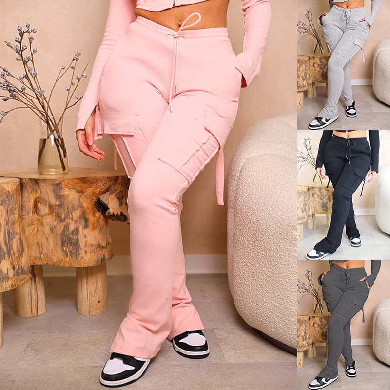 Cargo CalçAs With Pockets High Waist Drawstring Wide Leg Straight Trousers For Feminino Overalls
