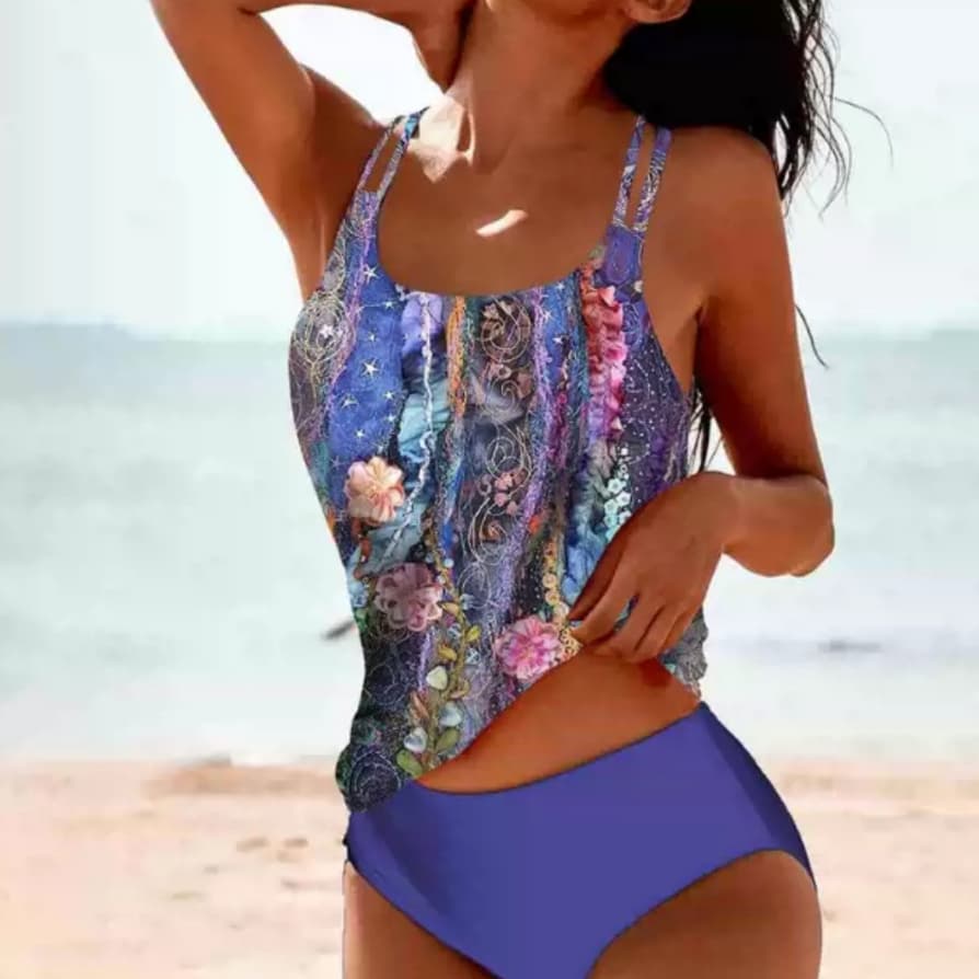BiquíNi Vintage Estampado Com Fenda E Cintura Alta, Modelo Conservador.
